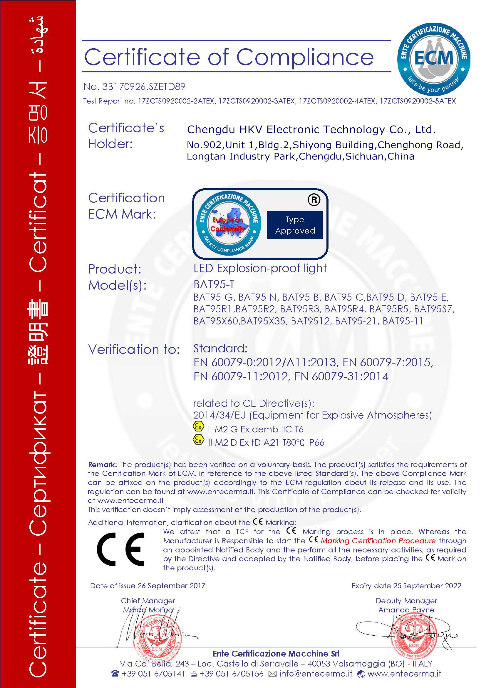 Çin Chengdu HKV Electronic Technology Co., Ltd. Sertifikalar